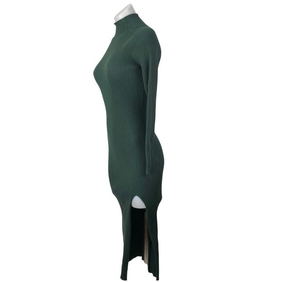 Aritzia Wilfred Green Ribbed Mock Neck Long Sleeve Midi Bodycon Sweater Dress S - Picture 2 of 5